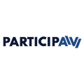 Logo de PARTICIPAV en azul marino con tipografía bold y trazo geométrico decorativo para plataforma de participación vecinal