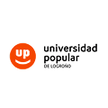 Logo de la Universidad Popular de Logroño con ícono naranja circular con letras UP y cara sonriente